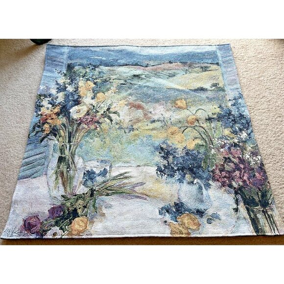 Italian Tapestry Wall Art Hanging Decor Tuscany Floral Signed Allayn Stevens - Picture 2 of 11